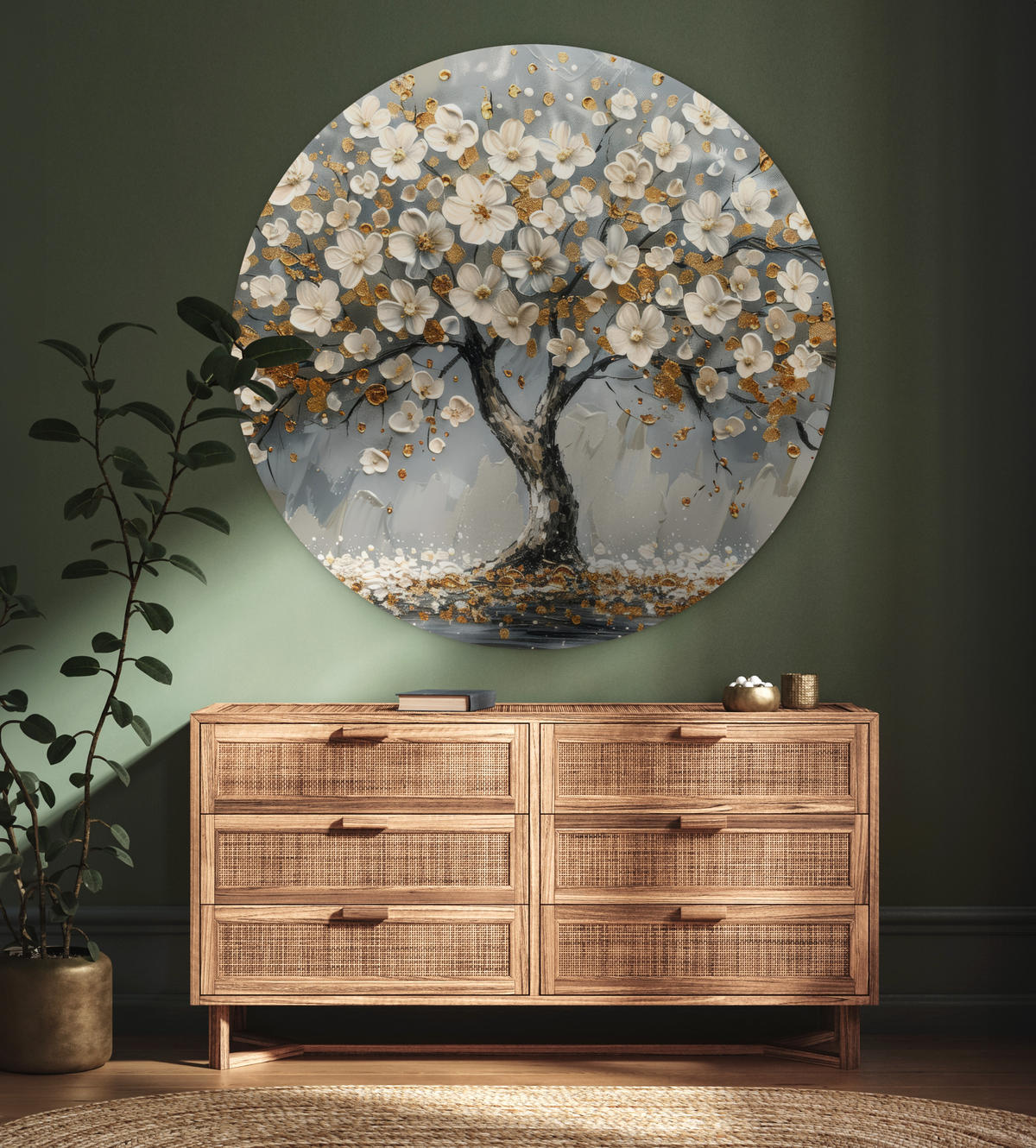 WANDBILD Baum - Gold - Blumen - Abstrakt - Kunst 150x150 cm - Goldfarben, Kunststoff (150/150cm) - MuchoWow