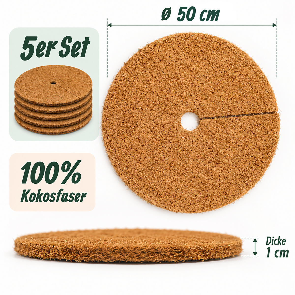 ROHOŽ Přírodní 5dílná-sada kokosová zimní ochrana kulatá 50 cm - světle hnědá, textil (50/1/50cm) - Relaxdays