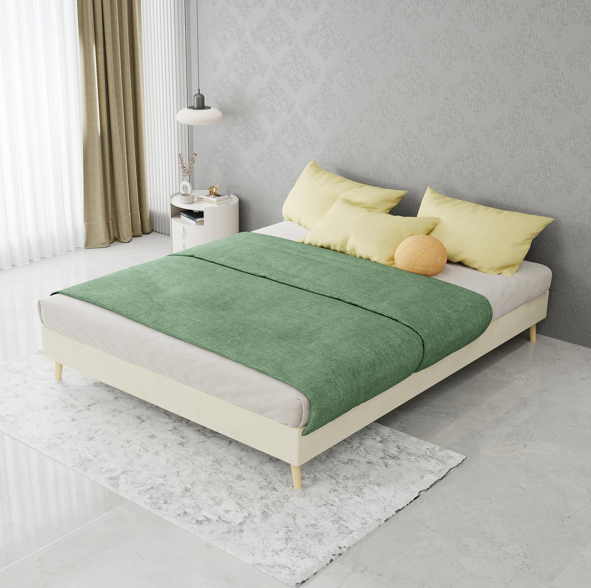 POLSTERBETT 140/200 cm mit Matratze, stabile Mehrfachstütze und modernem Design, Beige - Beige, Textil (140/200cm) - Redom