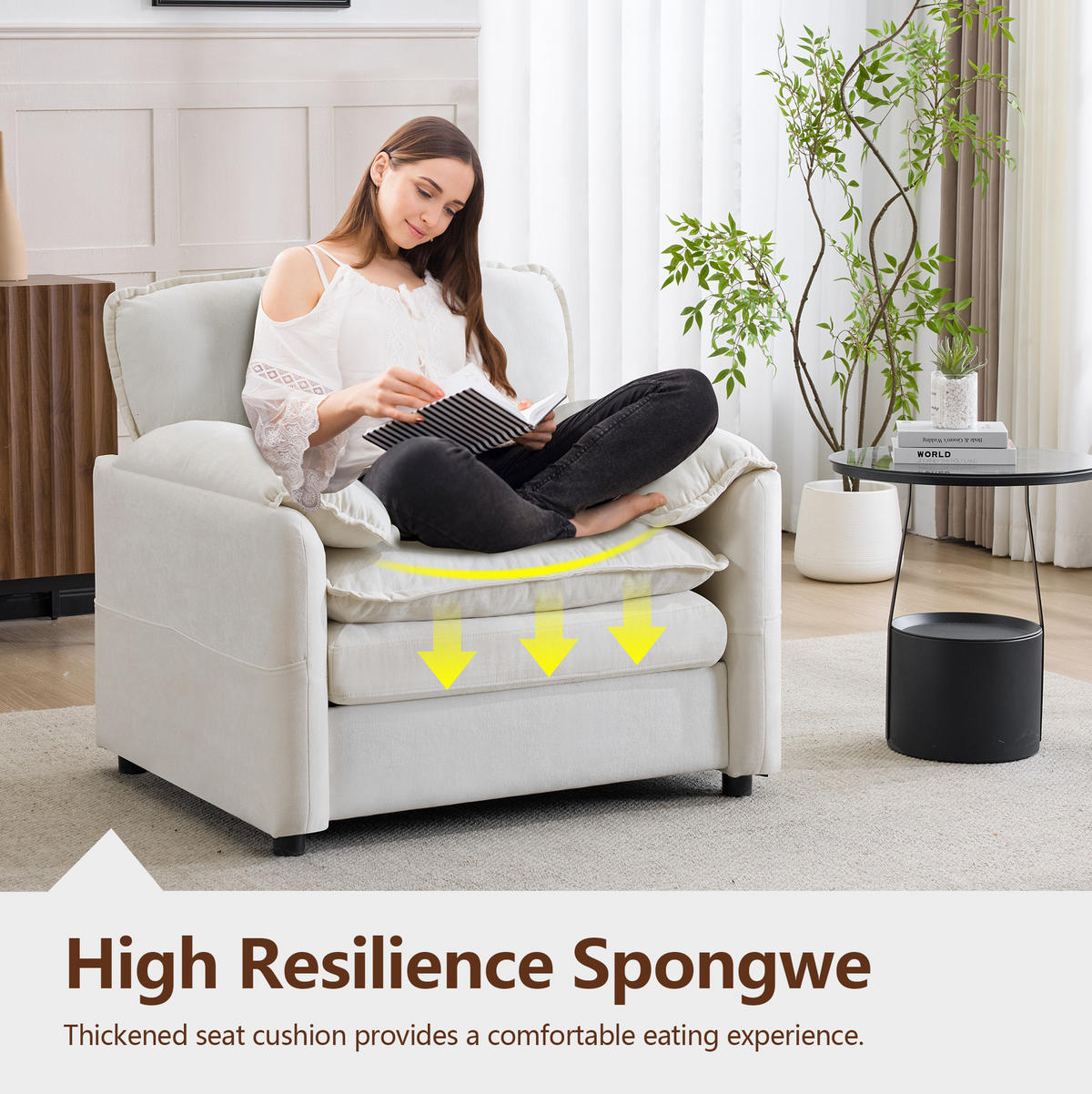 SOFA 96/92/90 cm Weiß aus Holz mit Federkern und Seitentaschen - Weiß, Holz (92/90/96cm) - OKMYHOME
