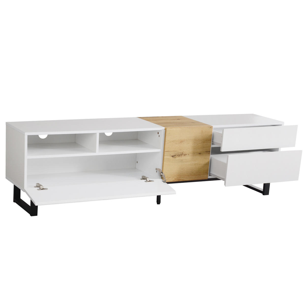 LOWBOARD 180/38/50 cm in Weiß und Holzoptik aus MDF mit 2 Schubladen und 2 Türen - Weiß, Holzwerkstoff (38/50/180cm) - OKMYHOME