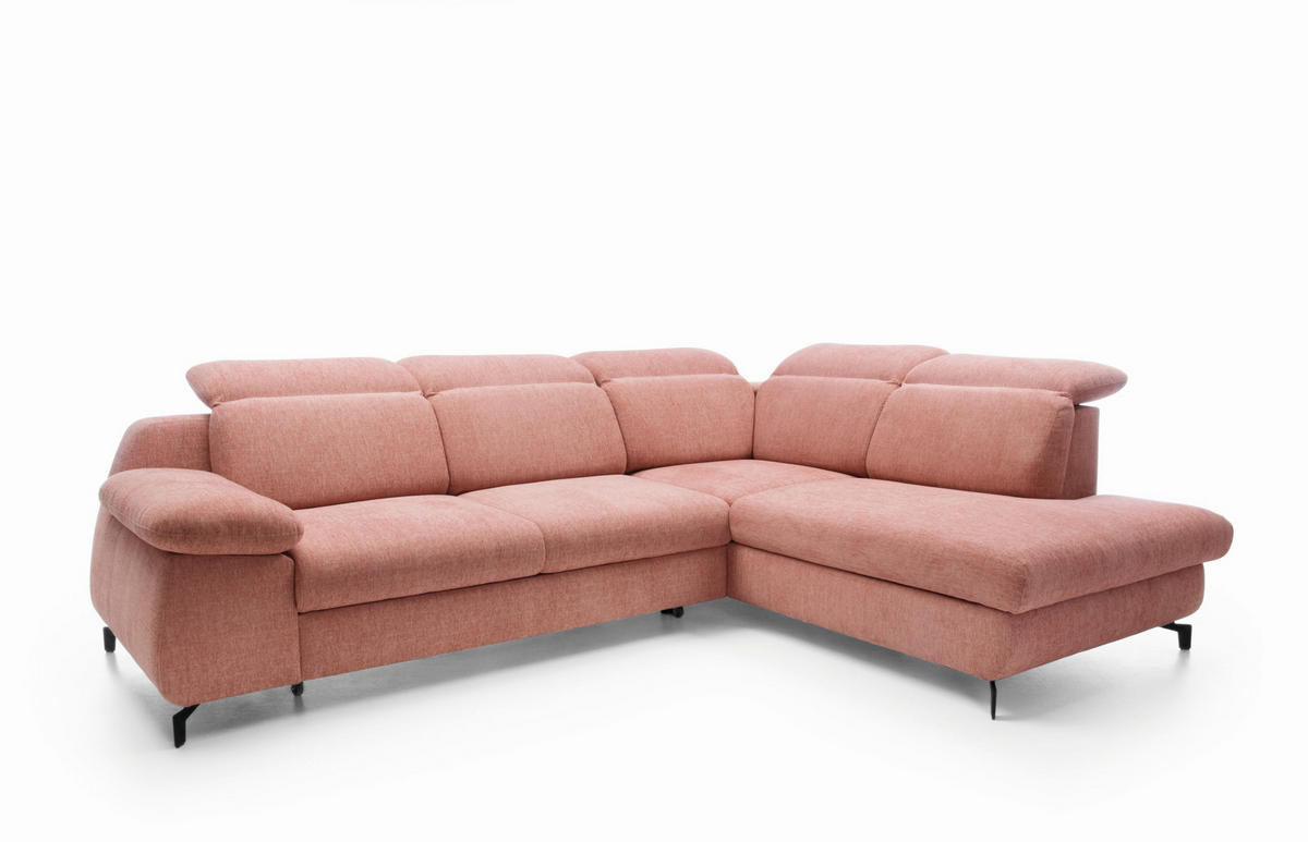 ECKSOFA BORA Rosa Velours-Stoff mit Schlaffunktion - Rosa, Holz (288/223cm) - MASSENO