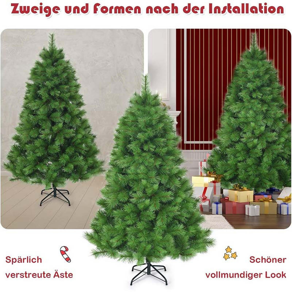 WEIHNACHTSBAUM mit Metallständer 180cm Grün - Grün, Metall (180cm) - COSTWAY
