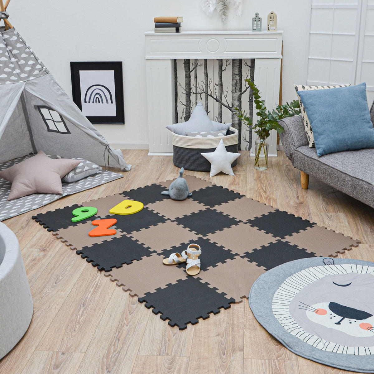 SPIELMATTE ab Null - 180/90 cm Puzzlematte Schwarz - Multicolor, Kunststoff (30/30cm) - Littletom