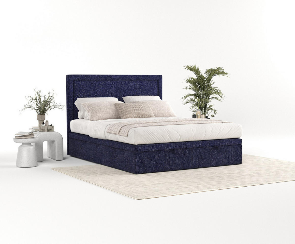 POLSTERBETT Salma mit Stauraum 200/200 cm Marineblau im Alta Stoff - Schwarz/Dunkelblau, Holz/Holzwerkstoff (200/200cm) - AltaBeds