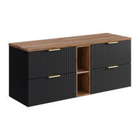 WASCHBECKENUNTERSCHRANK - 140cm x 46cm - MDF - schwarz - ZEVARA - Schwarz, Holz (140/57/46cm) - Vente-Unique