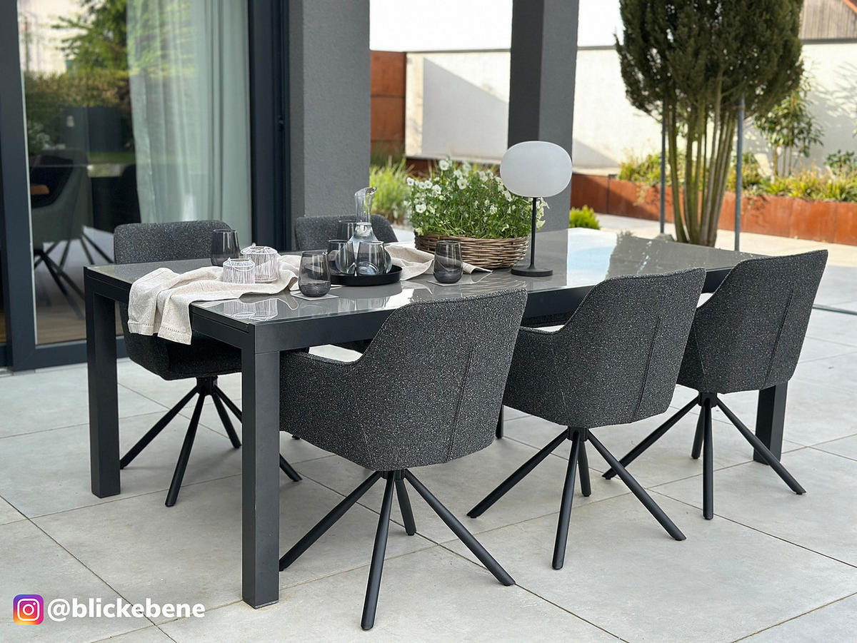 GARTENSTUHL - 2er-Set - Stahl - Schwarz / Grau - Schwarz/Grau, Textil/Metall (61/86/61cm) - home24