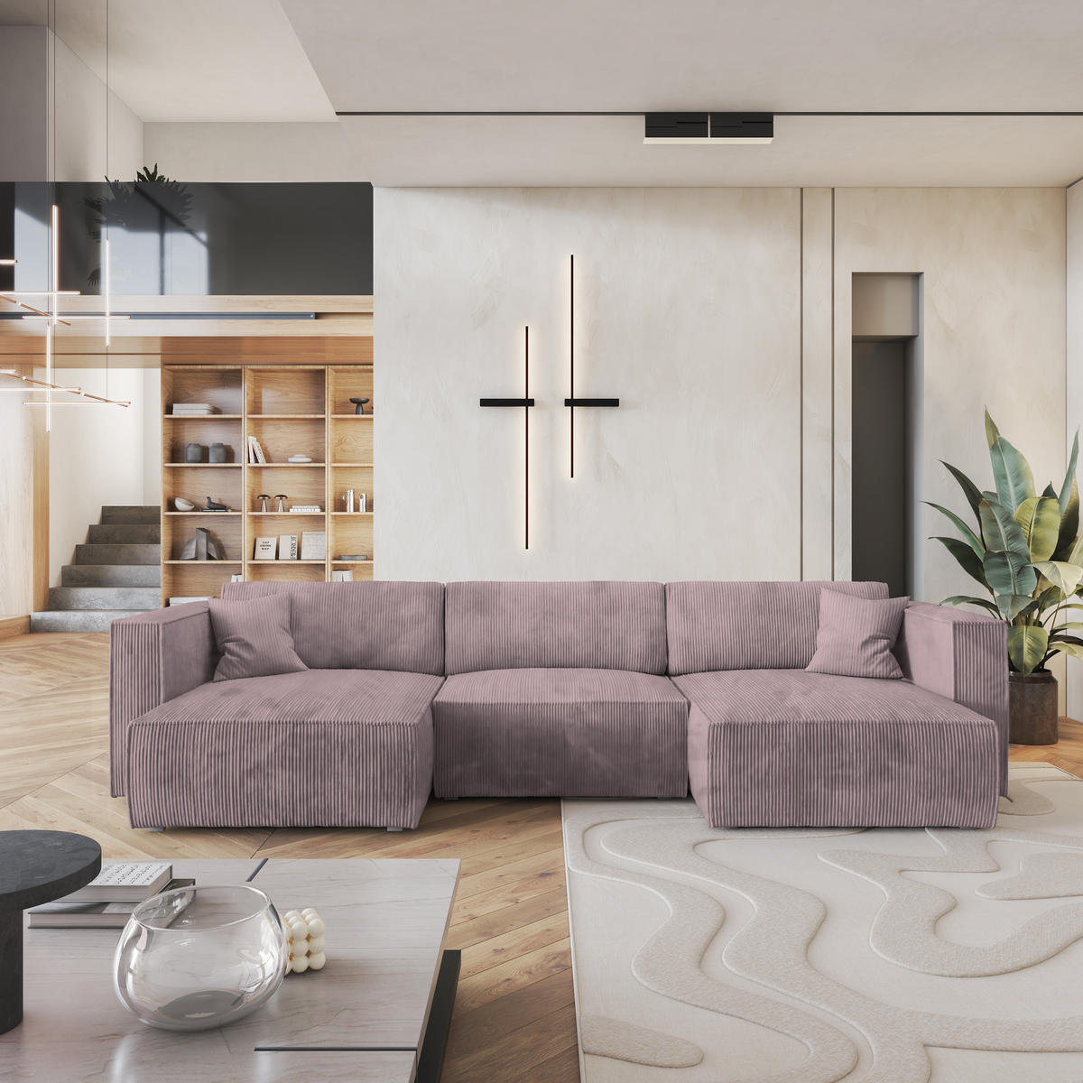 ROHOVÁ SEDAČKA SARMO šeříková - šedá/šeříková, dřevo/textil (347/148cm) - MASSENO