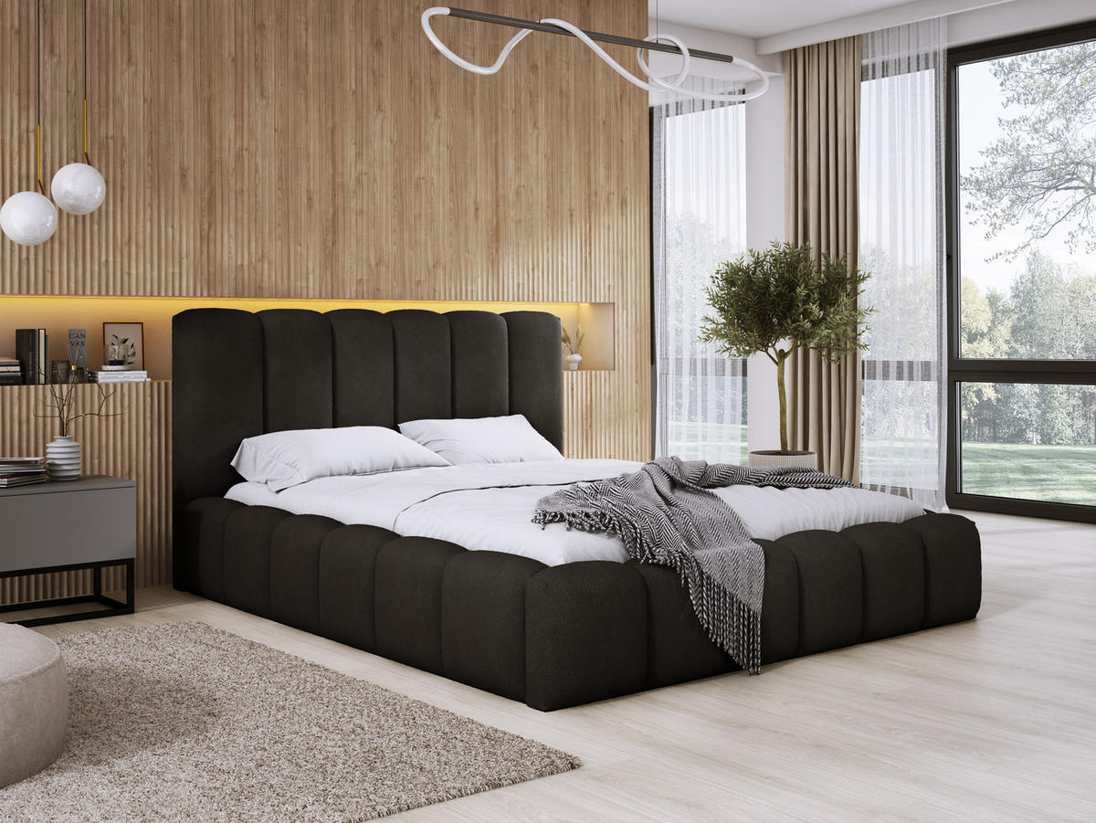 POLSTERBETT VELORA 180x200 SCHWARZ - Schwarz, Textil (180/200cm) - Luxkor24