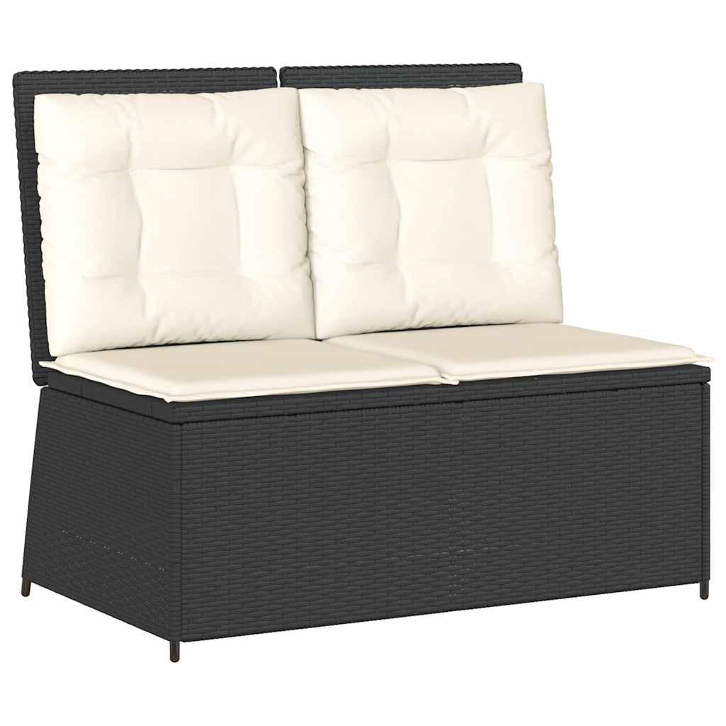 GARTENBANK Verstellbar mit Kissen Schwarz Poly Rattan - Schwarz, Kunststoff (95/95/108cm)