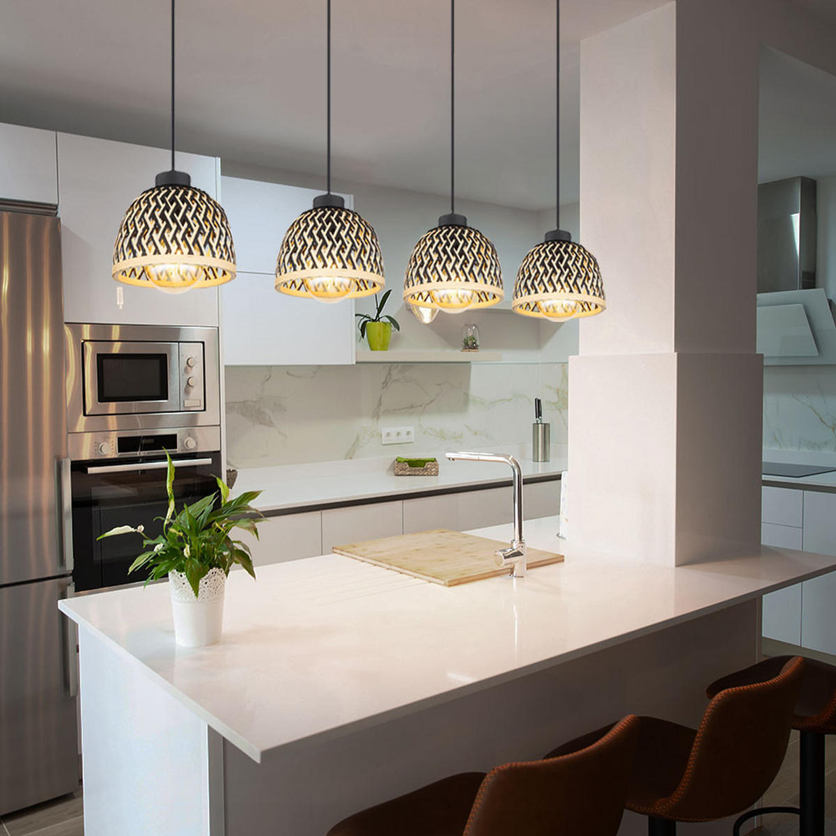 HÄNGELEUCHTE Metall Bambus Braun COLLY - Schwarz, Holz (119/20/120cm) - Globo Lighting