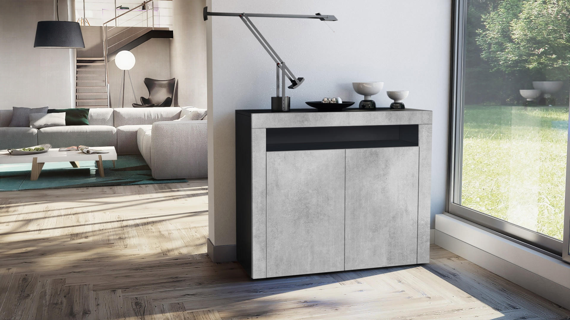 KOMMODE Valencia Beton Oxid Optik/ Beton Oxid Optik - Hellgrau, Holzwerkstoff (108/92/40cm) - Vladon