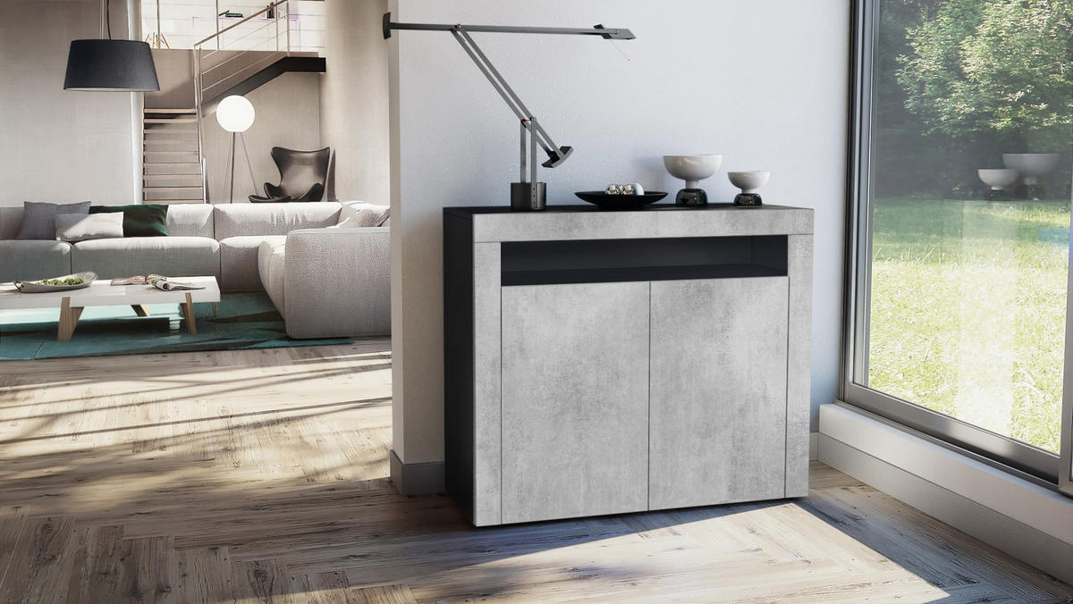 KOMMODE Valencia Beton Oxid Optik/ Beton Oxid Optik - Hellgrau, Holzwerkstoff (108/92/40cm) - Vladon