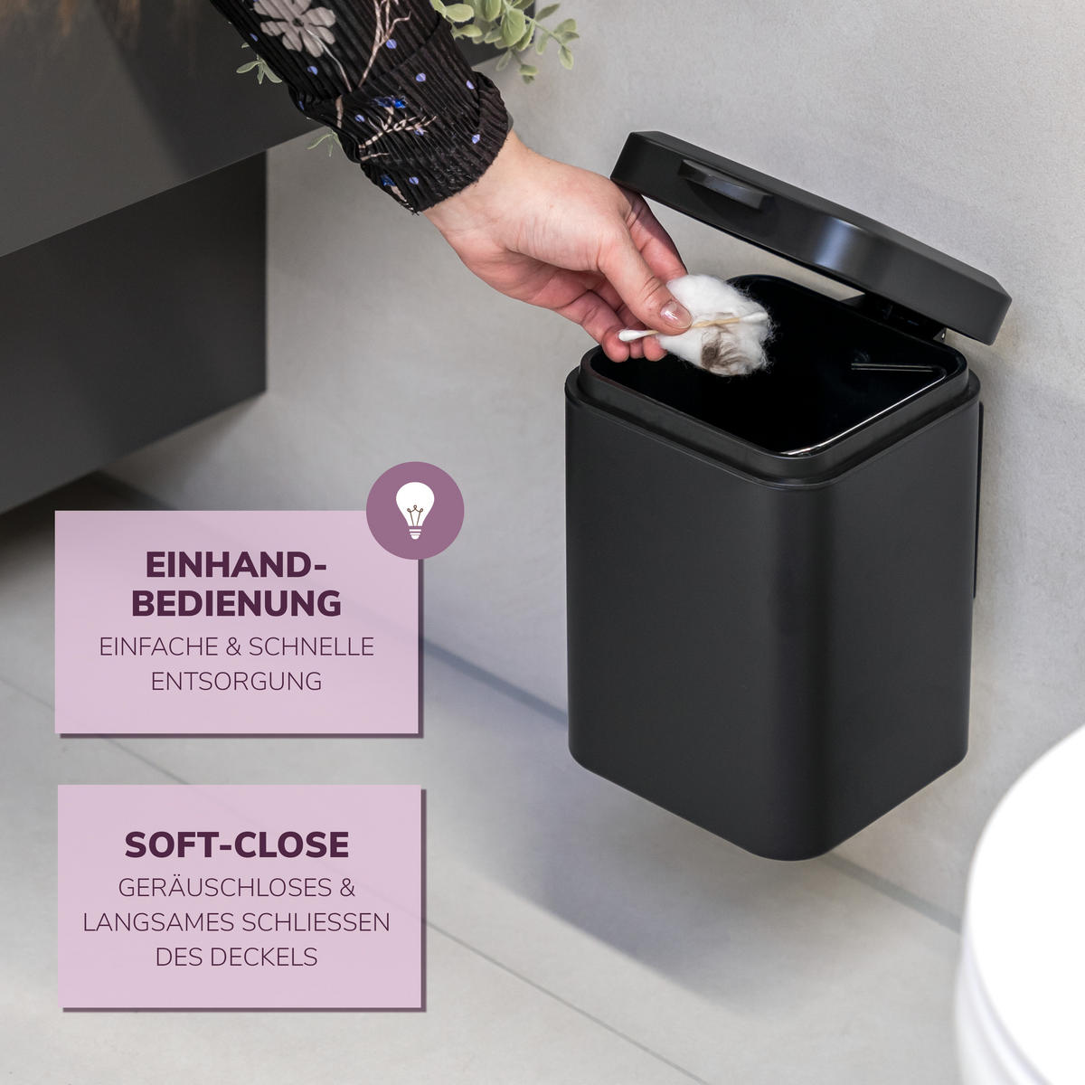 WAND-KOSMETIKEIMER 3 Liter, schwarz - Schwarz, Metall (16/24/23cm) - bremermann