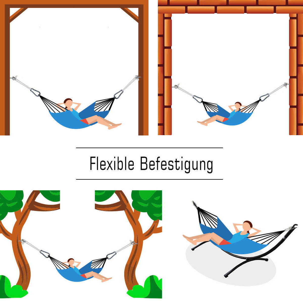 HÄNGEMATTEN Befestigung Panja - mit Karabiner und Schrauben - Weiß, Kunststoff (220cm) - Amanka
