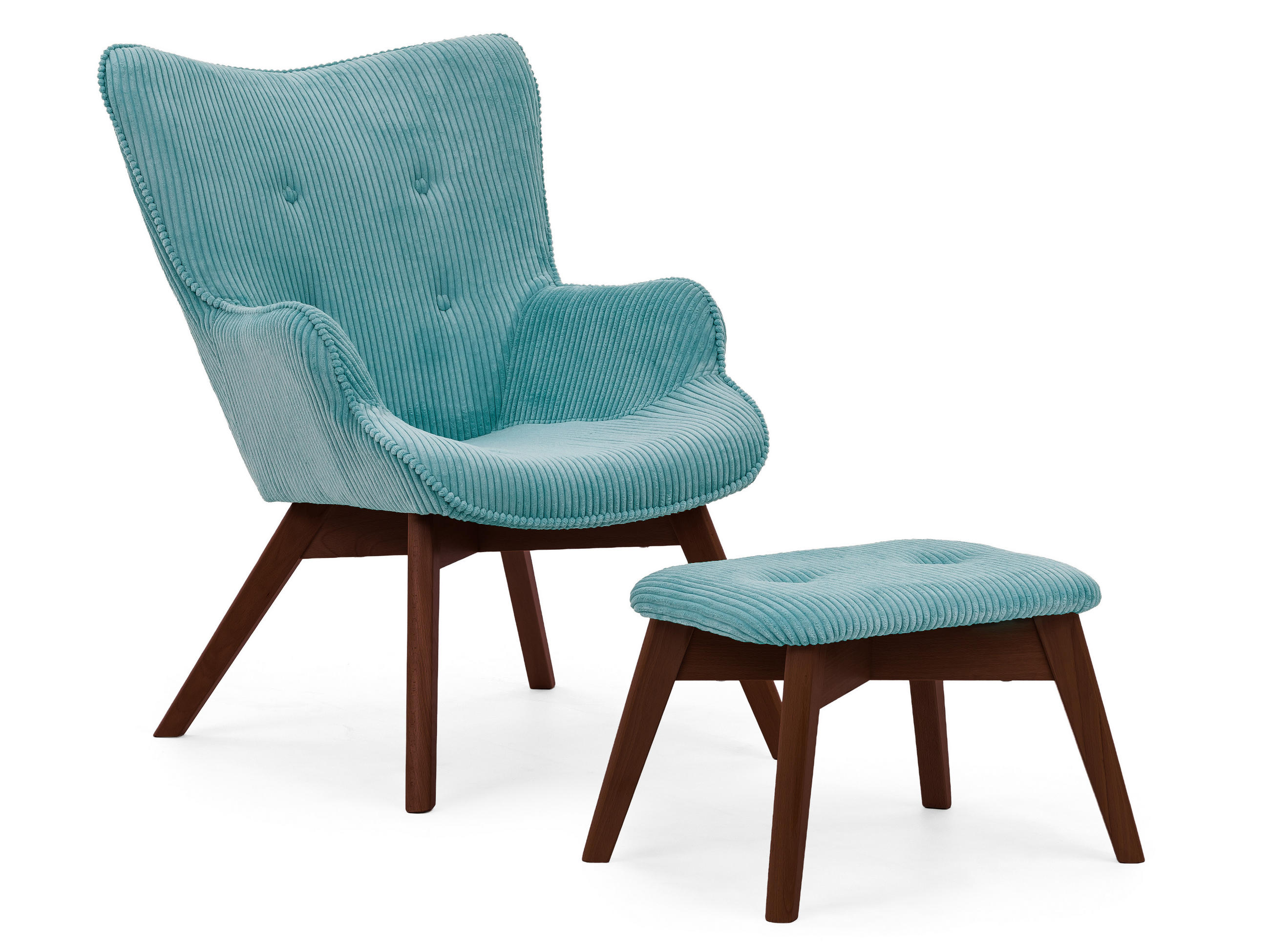 LOUNGESESSEL mit Fußhocker Lenari Türkis Cordstoff mit Füßen in Braun - Türkis/Braun, Holz/Textil (71/96/86cm) - S-Style Möbel