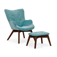 LOUNGESESSEL mit Fußhocker Lenari Türkis Cordstoff mit Füßen in Braun - Türkis/Braun, Holz/Textil (71/96/86cm) - S-Style Möbel