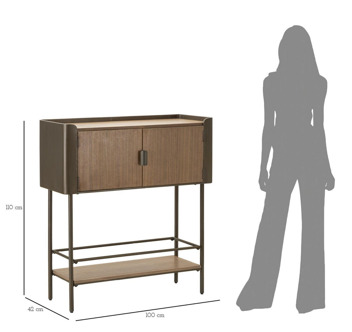 KOMMODE Toronto, grau und braun, Tannenholz und Eisen, 100 x 42 x 110 cm - Braun/Grau, Holz/Metall (100/110/42cm) - Mauro Ferretti