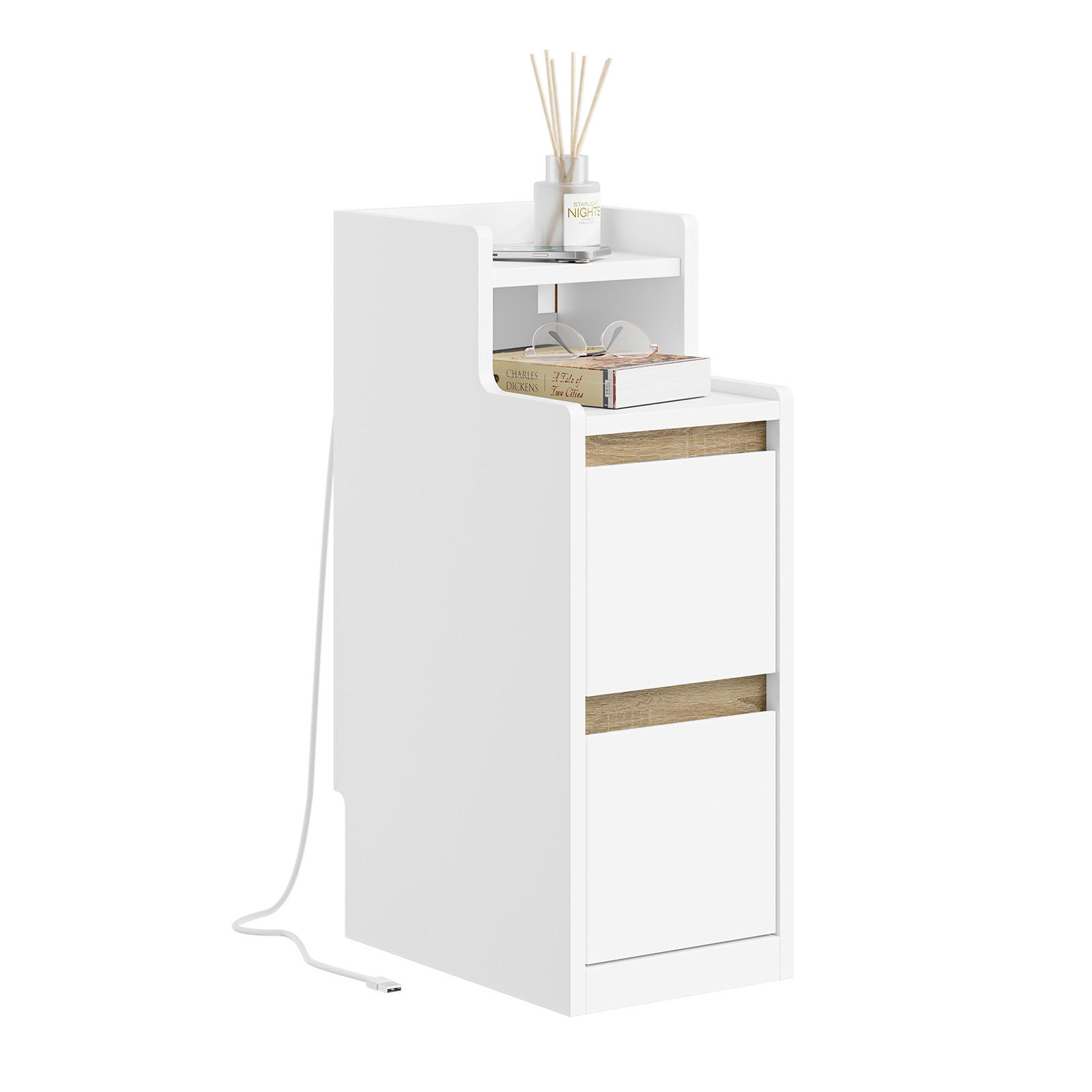 NACHTTISCH mit Schubladen und LED-Beleuchtung FBT178-E - Weiß, Holzwerkstoff (22/60/34cm) - SoBuy