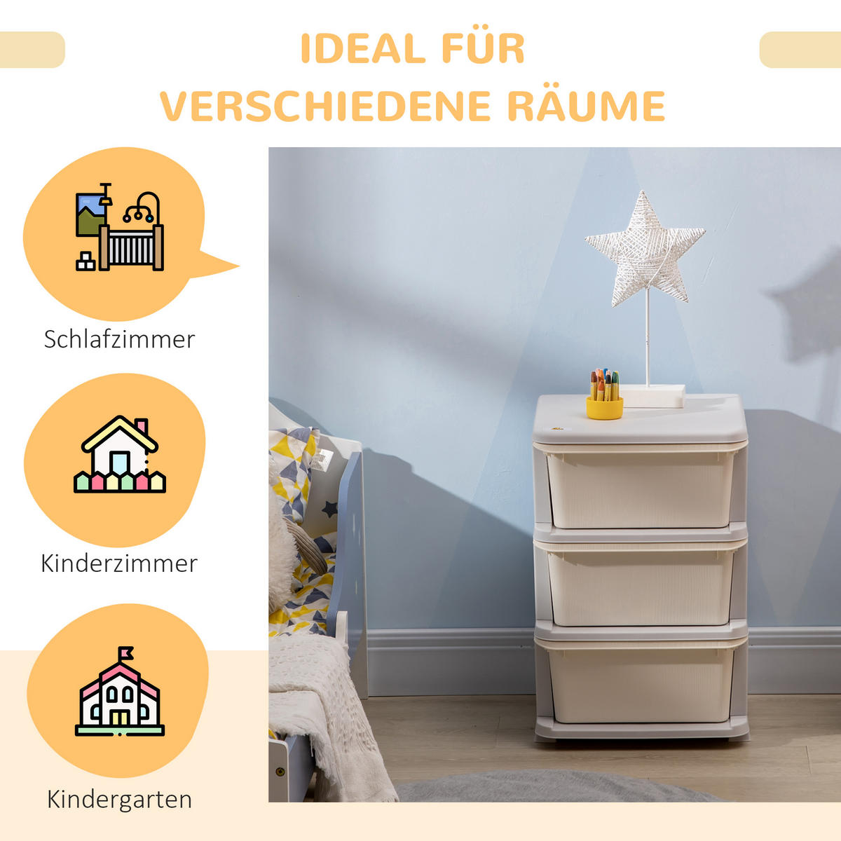 SCHUBLADENSCHRANK Kunststoff Cremeweiß - Creme, Kunststoff (37/56.5/37cm) - HOMCOM