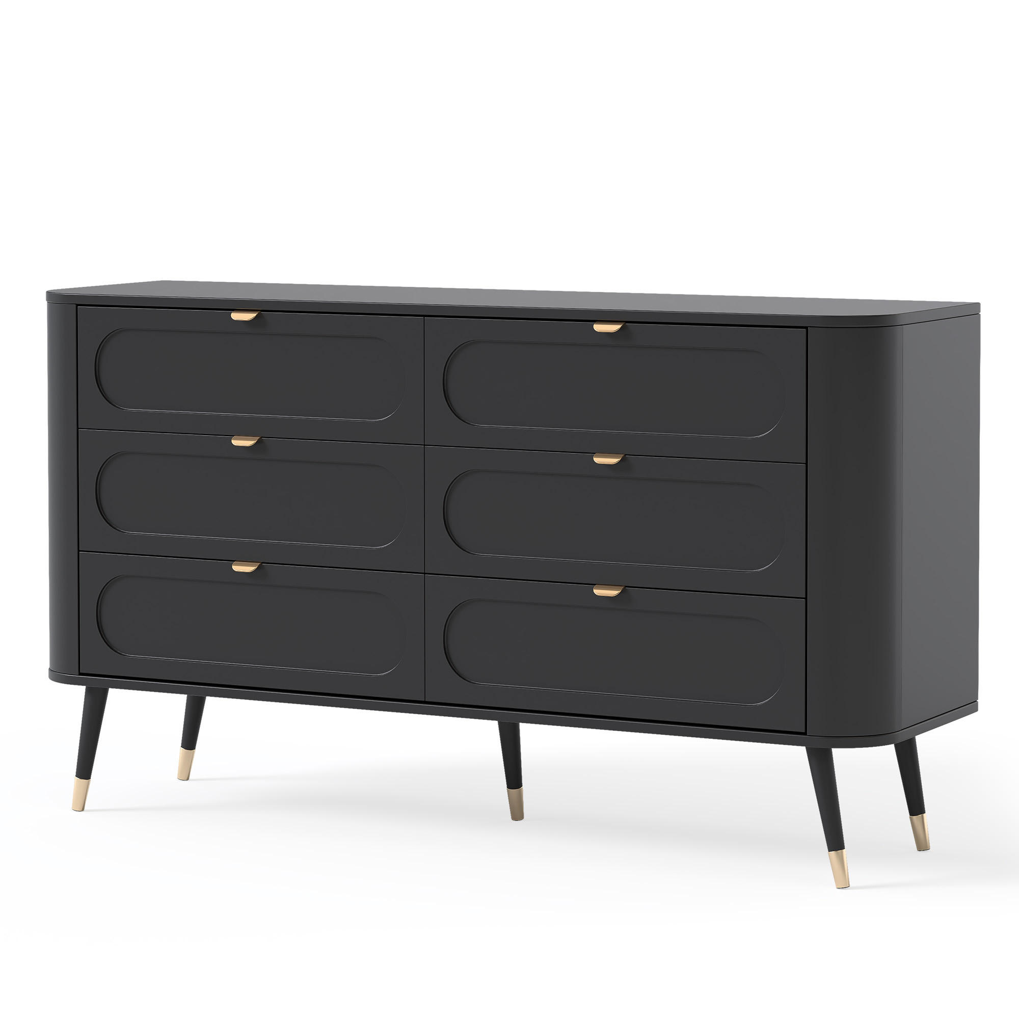 KOMMODE NOIR 138 cm, 6 Schublade(n) Schwarz - Goldfarben/Schwarz, Holzwerkstoff/Metall (138/79.7/40cm) - Idohome