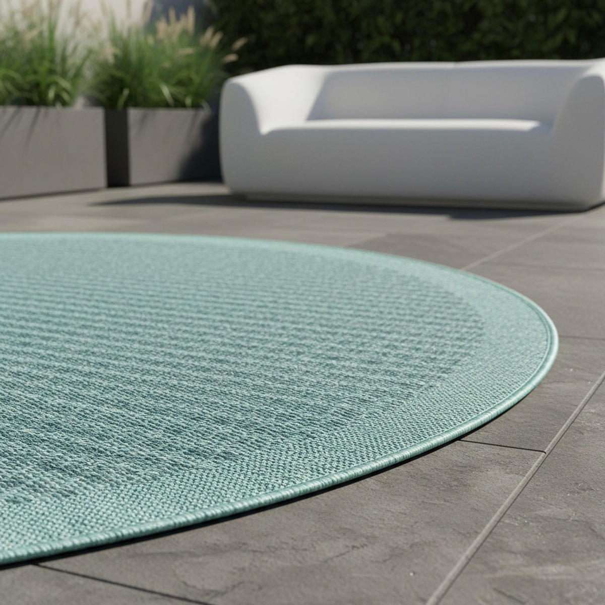 TEPPICH Outdoor Flachgewebe Uni-Farbe Polypropylen Balkon Blau Rund 160x160 - Blau, Textil (160/160cm) - KADIMA DESIGN