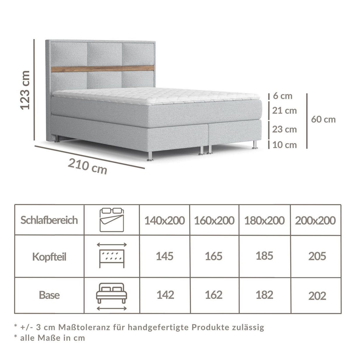 BOXSPRINGBETT Soto Hellgrau 200/200 cm mit Latex-Topper - Silberfarben/Hellgrau, Holz/Holzwerkstoff (200/200cm) - Maison de Reve