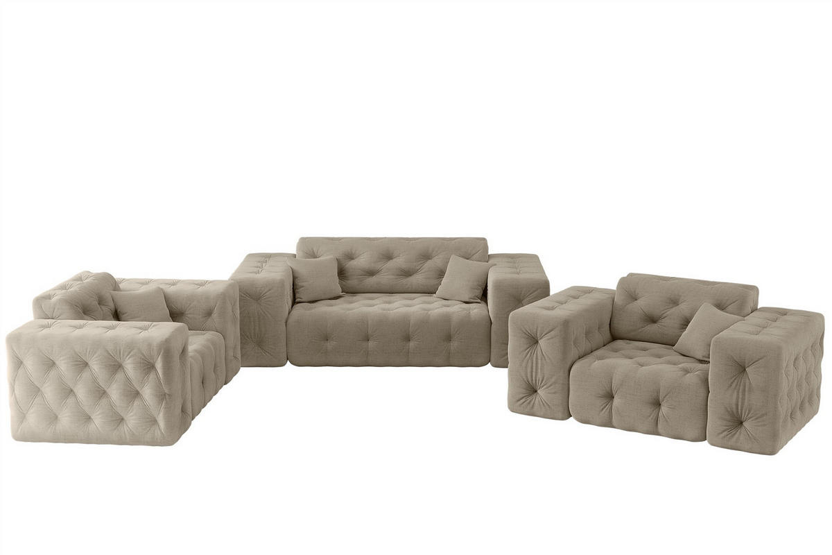 SOFASET Chantal In Moly - Beige, Holzwerkstoff/Textil (186/78/96cm) - Fun Möbel