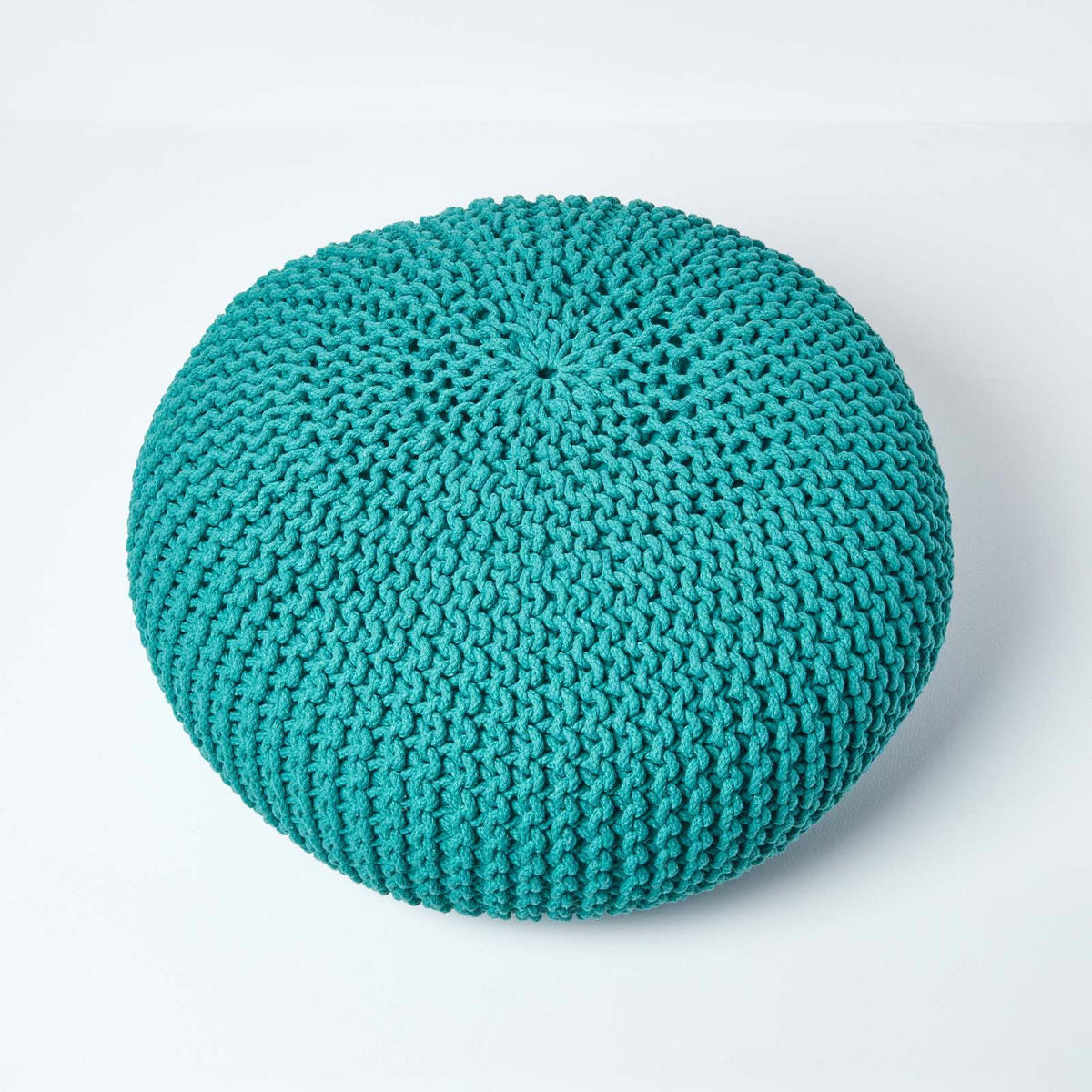 STRICK-POUF petrol-grün, Bodenkissen rund 70/70/23 cm - Grün, Textil (70/23/70cm) - Homescapes