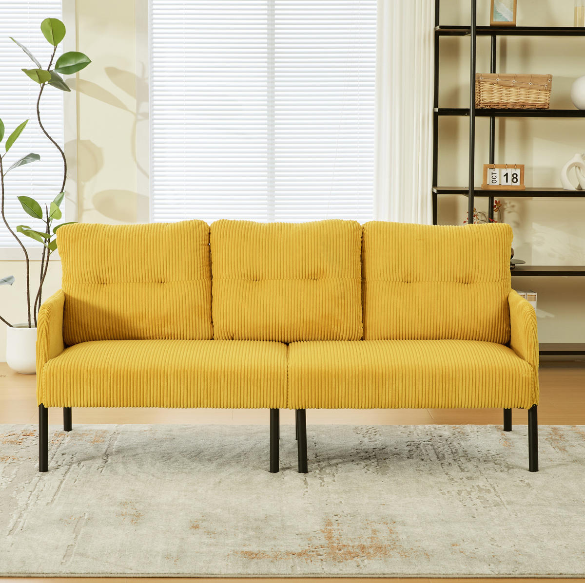3-SITZER-SOFA 171/72/80 cm aus Cord mit Seitentasche Gelb - Gelb, Textil (72/80/171cm) - Modenvie
