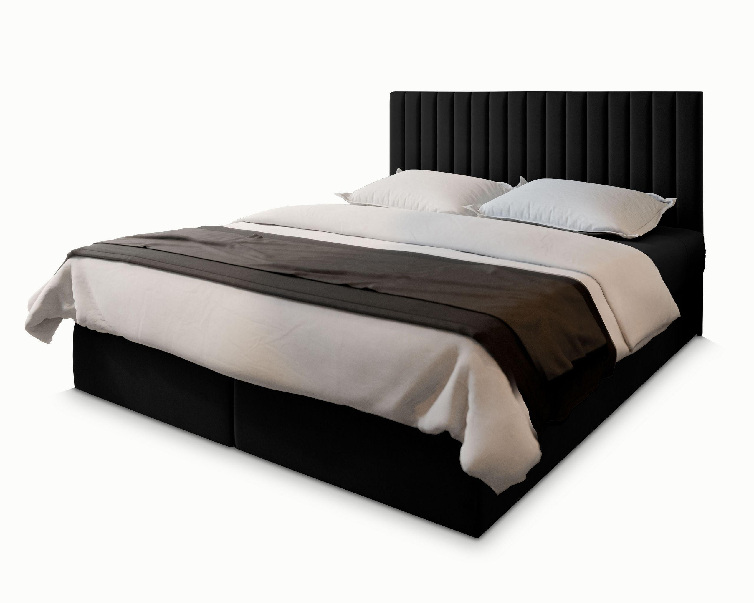 BOXBETT BRESEL 180x200 cm mit Matratze und Topper - Schwarz - Schwarz, Holz (180/200cm) - MASSENO