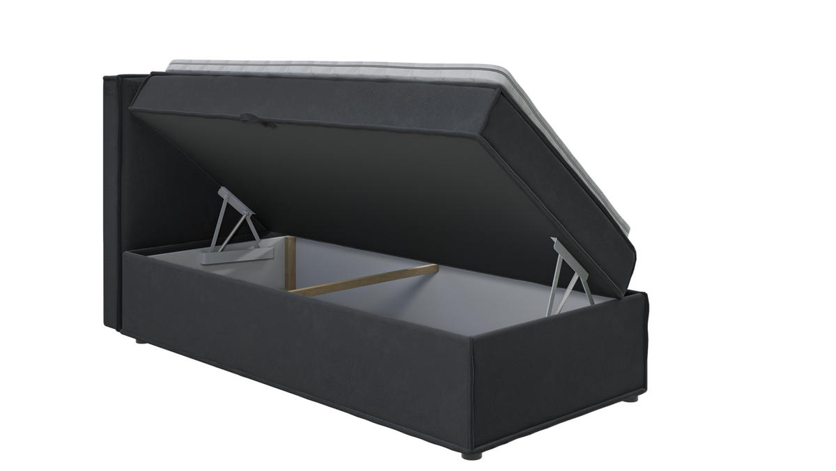BOXBETT Eclipse 90/200 cm Graphit Luxusmicrofaser - Graphitfarben/Schwarz, Holz/Kunststoff (90/200cm) - S-Style Möbel