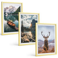 BILDER SET 3er Set - 40x60 cm Goldrahmen - Bergsee, Bootsfahrt, Sonnenuntergang, Hirsche - Goldfarben, Kunststoff (40/60cm) - TULUP