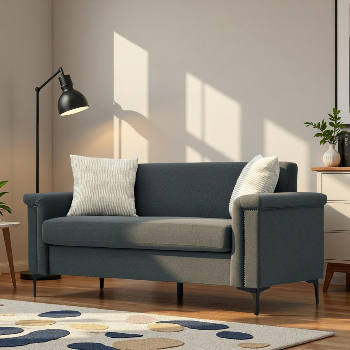 2-SITZER Sofa Feinleinen Polyester mit Taschenfederkern und Metallfüßen 172/73.5/81.5 cm Dunkelgrau - Dunkelgrau, Textil (73.5/81.5/172cm) - Redom