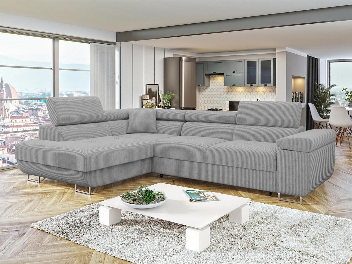ECKSOFA Torezio Cord, Seite: Links - Grau, Holz/Textil (274/203cm) - MIRJAN24