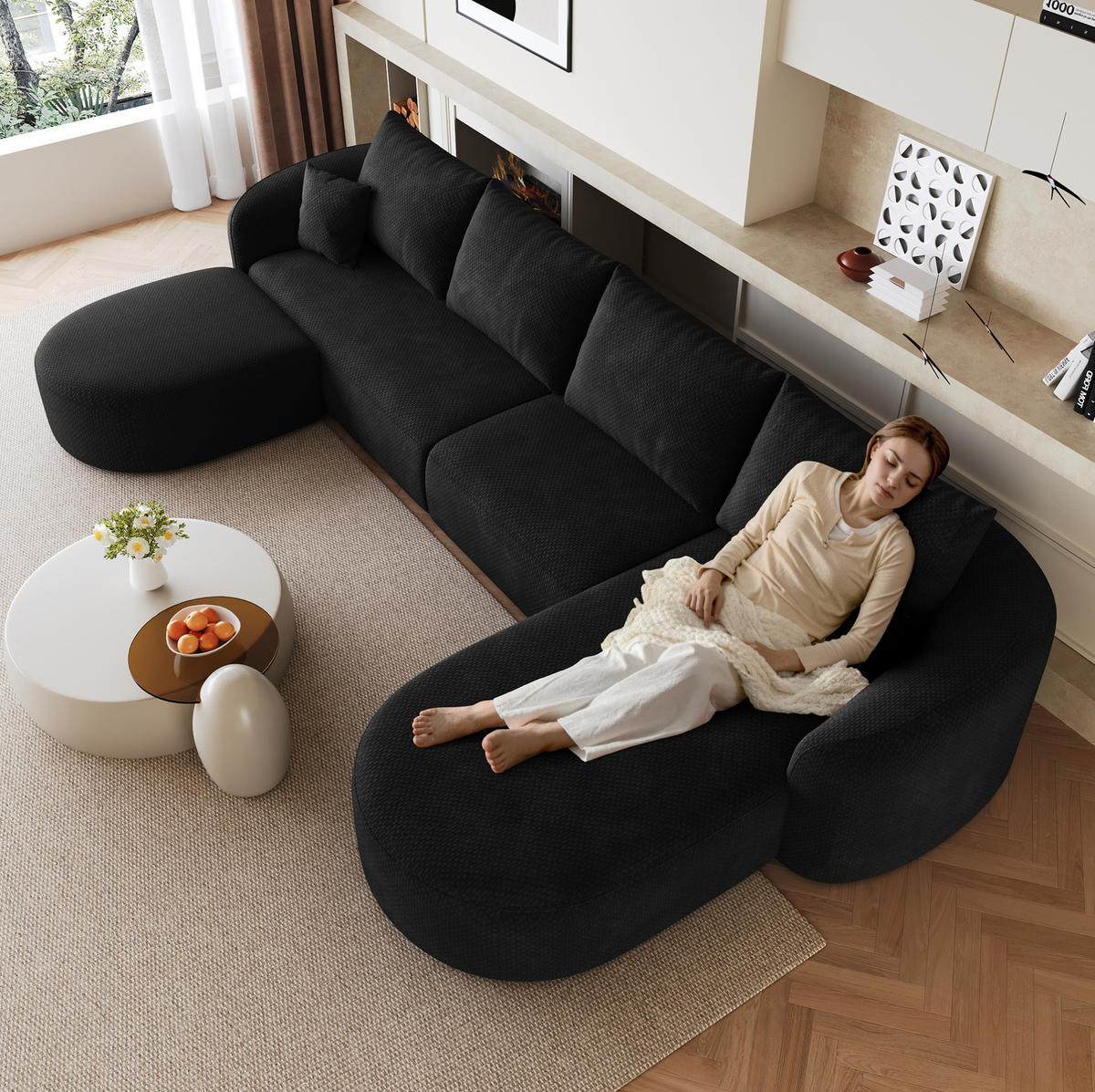 ECKSOFA 336/168/85 cm schwarz aus Stoff ohne Montage - Schwarz, Textil (168/336cm) - OKWISH