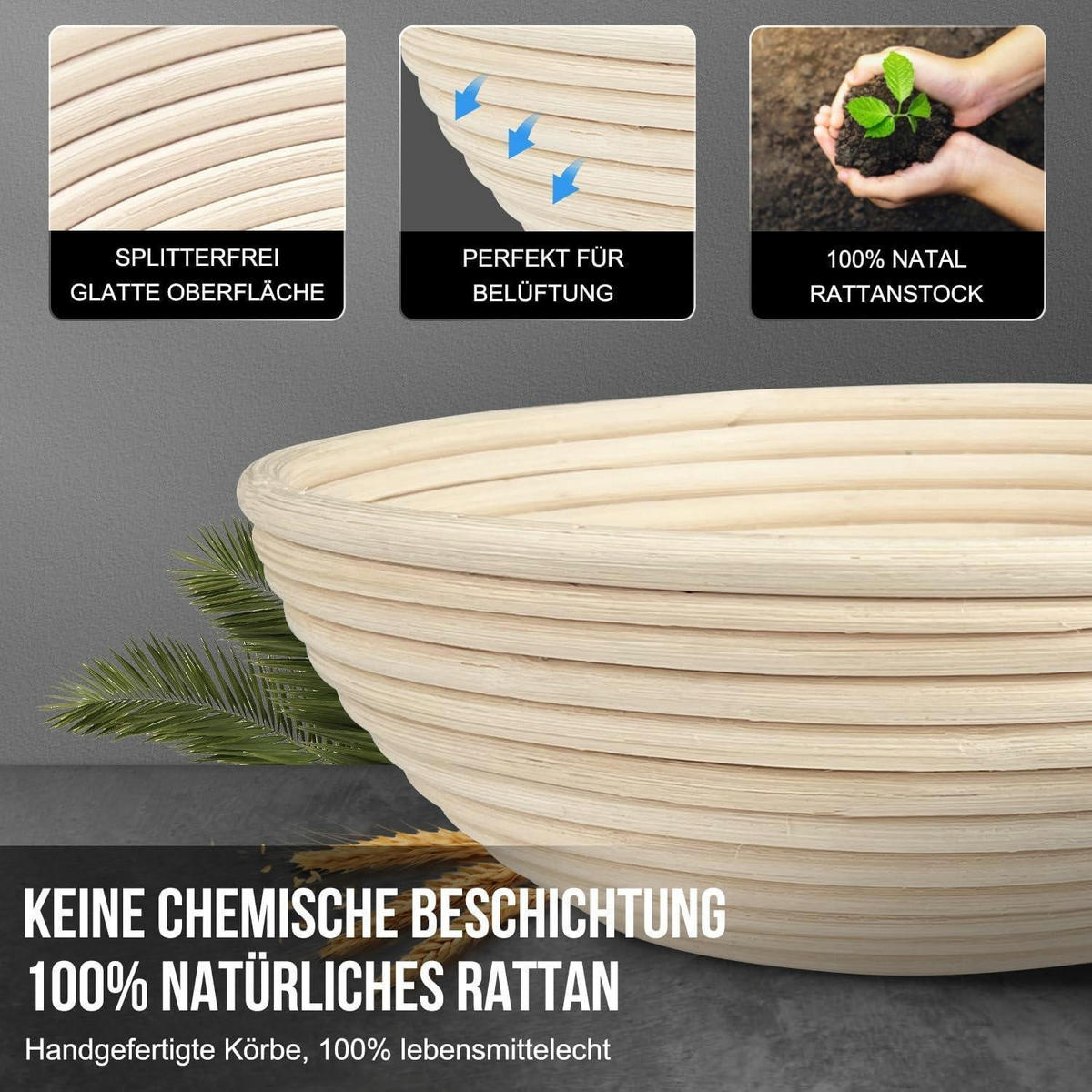 GÄRKÖRBCHEN Set mit Zubehör 23 cm Rund - Multicolor, Naturmaterialien (22.9/8.9/22.9cm)