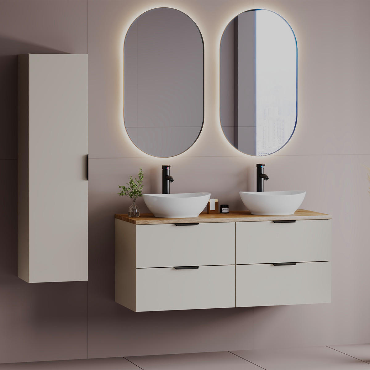 BADMÖBEL 120.6cm Astrid 2er-Set Kaschmir und Holz - Beige, Holzwerkstoff (120.6/52.2/46.5cm) - Petits-meubles