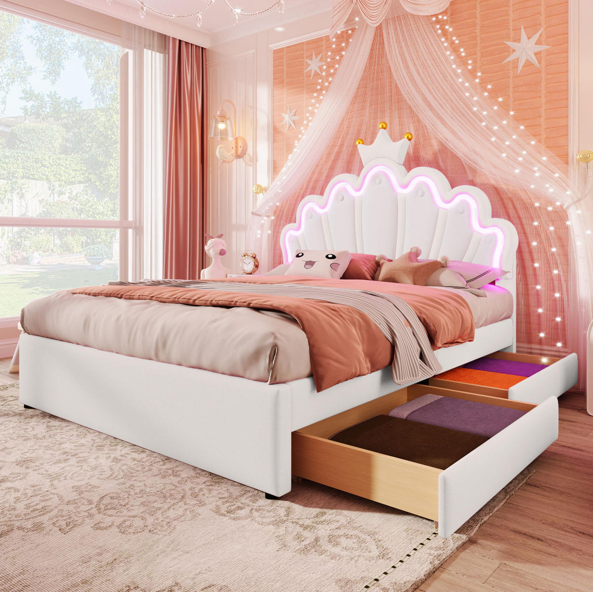 KINDERBETT Polsterbett 140/200 cm aus PU mit verstellbarem Kopfteil und LED-Ambientelicht Weiß - Weiß, Leder (140/200cm) - Modenvie