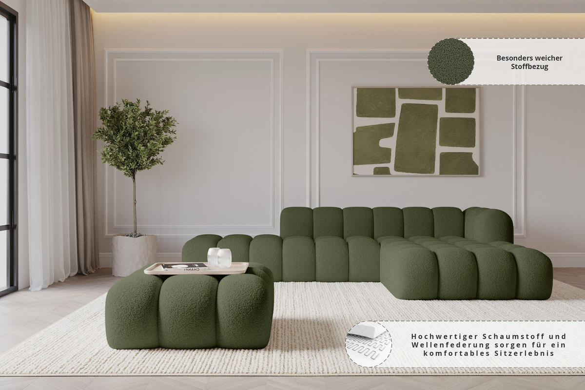TABURET OLEA-PUF 91x87x44 cm Zelená Buklé - černá/zelená barva, kompozitní dřevo/textil (91/44/87cm) - ALTDECOR