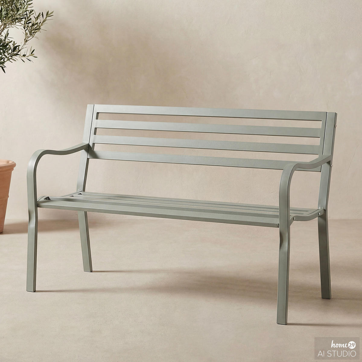 GARTENBANK - Stahl - Salbeigrün, Metall (128/81/56cm) - home24