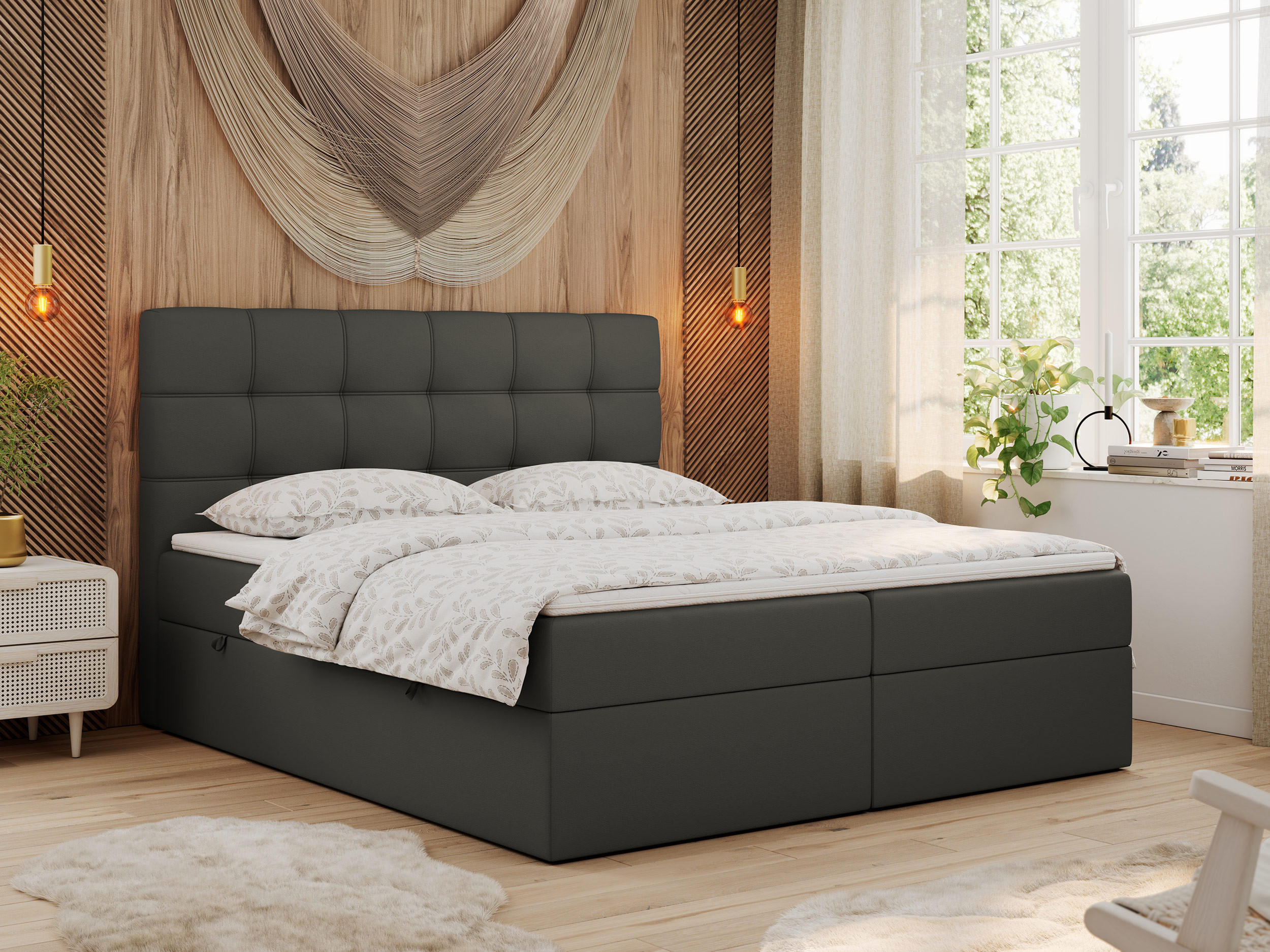 BOXBETT ERNI 120/200 - Dunkelgrau Kunstleder - H3 - Dunkelgrau, Holz/Textil (120/200cm) - MKS