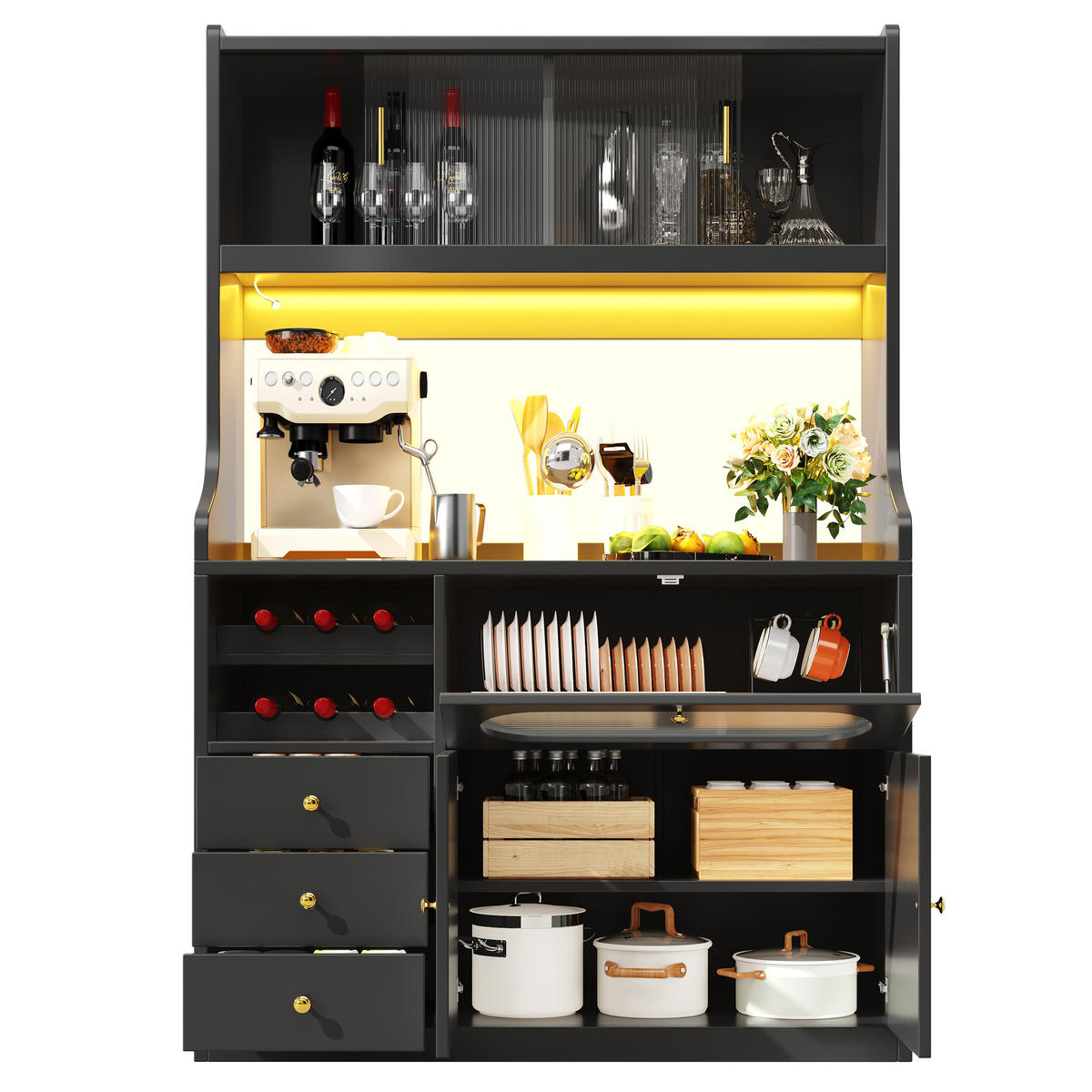 GESCHIRRSCHRANK Schwarz 120/40/180 - Schwarz, Holzwerkstoff (120/180/40cm)