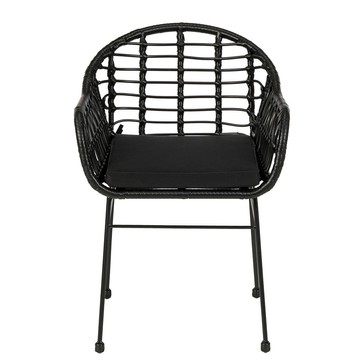 GARTENSTUHL - 2er-Set - Polyrattan / Stahl - Schwarz, Textil/Metall (53/76/54cm) - home24