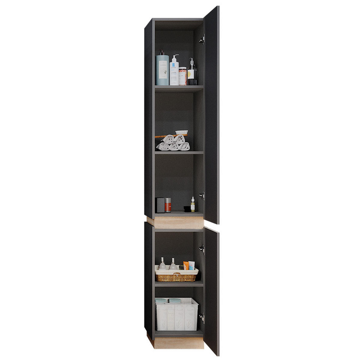 BADSCHRANK Gloria Anthrazit 33 x 197.5 cm mit 2 Türen - Anthrazit/Sonoma Eiche, Holzwerkstoff (33/197.5/35cm) - Vicco