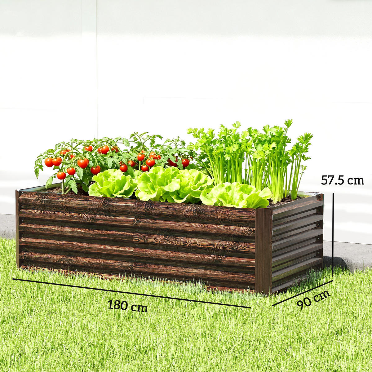 HOCHBEET, Für Gemüsegarten, offener Boden, abgerundete Kanten, 180x90x57,5cm, Dunkelbraun - Multicolor, Holzwerkstoff (180/57.5/90cm) - FORIOUS