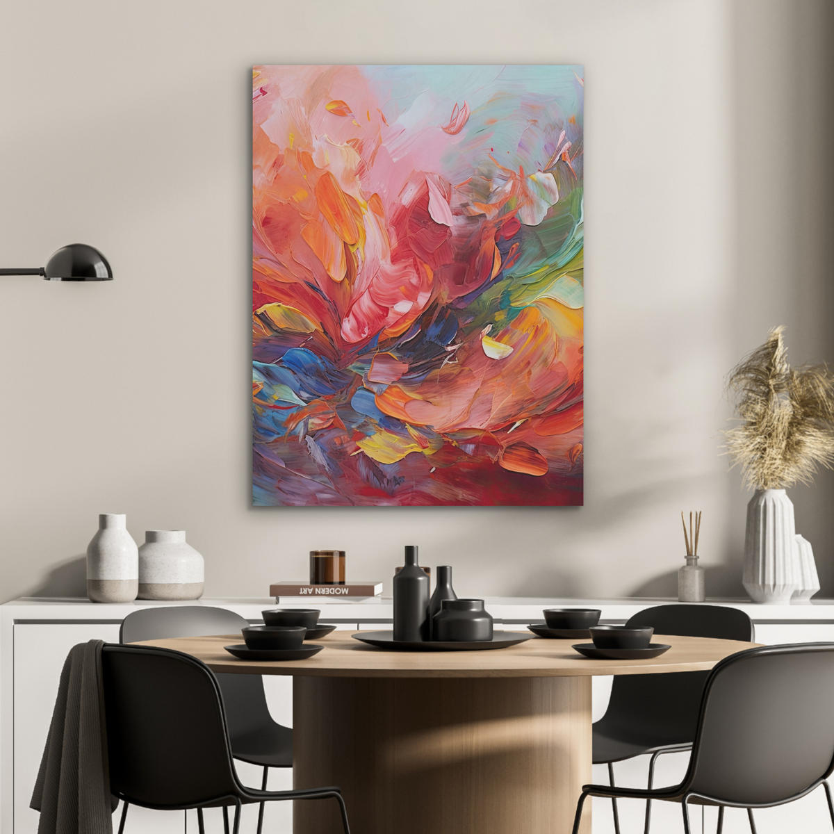 AKUSTIKBILD Ölgemälde - Kunst - Abstrakt - Farbenfroh Wandbilder 60x80 cm - Altrosa, Textil (60/80/0.9cm) - MuchoWow