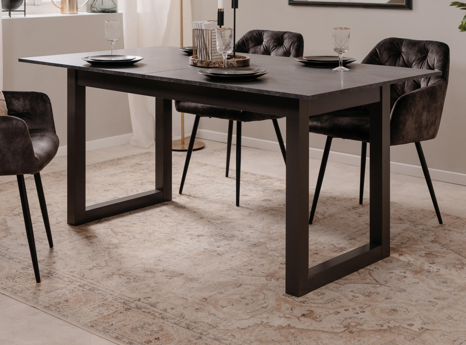 ESSTISCH grau Schiefer 160 - 200 cm, Küchentisch ausziehbar - Schieferfarben/Dunkelgrau, Holzwerkstoff/Metall (160/90/75cm) - Furn.Design