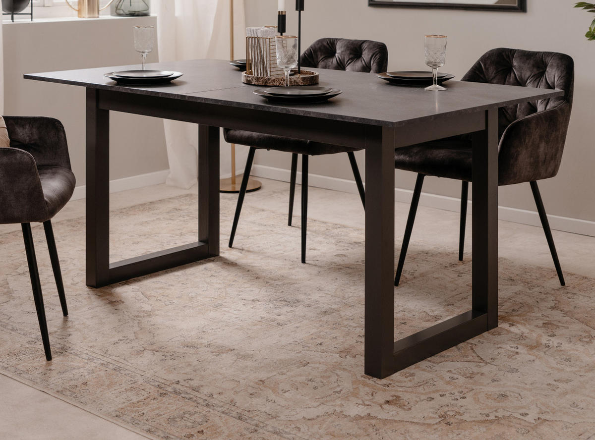 ESSTISCH grau Schiefer 160 - 200 cm, Küchentisch ausziehbar - Schieferfarben/Dunkelgrau, Holzwerkstoff/Metall (160/90/75cm) - Furn.Design
