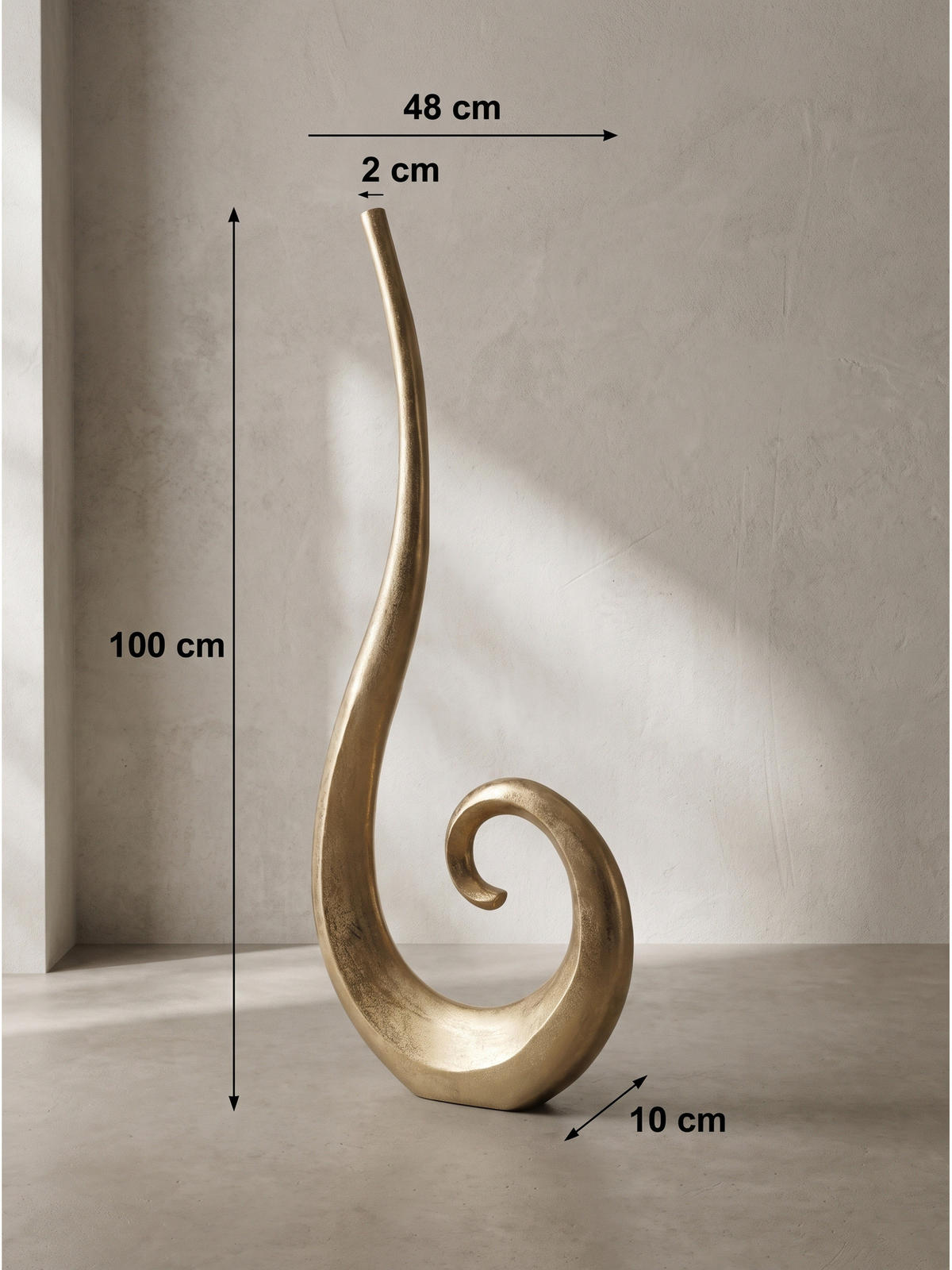 BODENVASE BAVENO, Aluminium, handgefertigt, Gold, 48 x 10 x 100 cm - Goldfarben, Metall (100cm) - KADIMA DESIGN